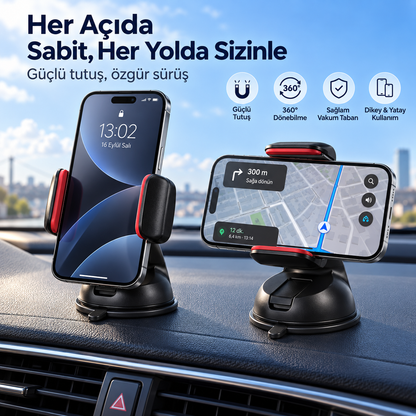 Torpido & Cam Vakumlu Kısa Boy Telefon Tutucu
