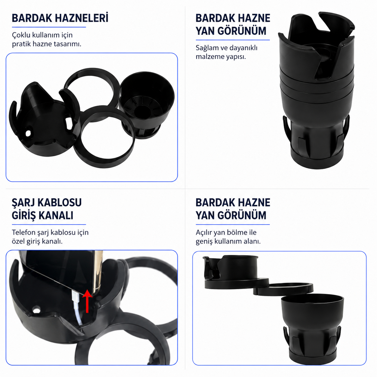 Ayarlanabilir Araç İçi Çoklu Bardaklık ve Telefon Tutucu