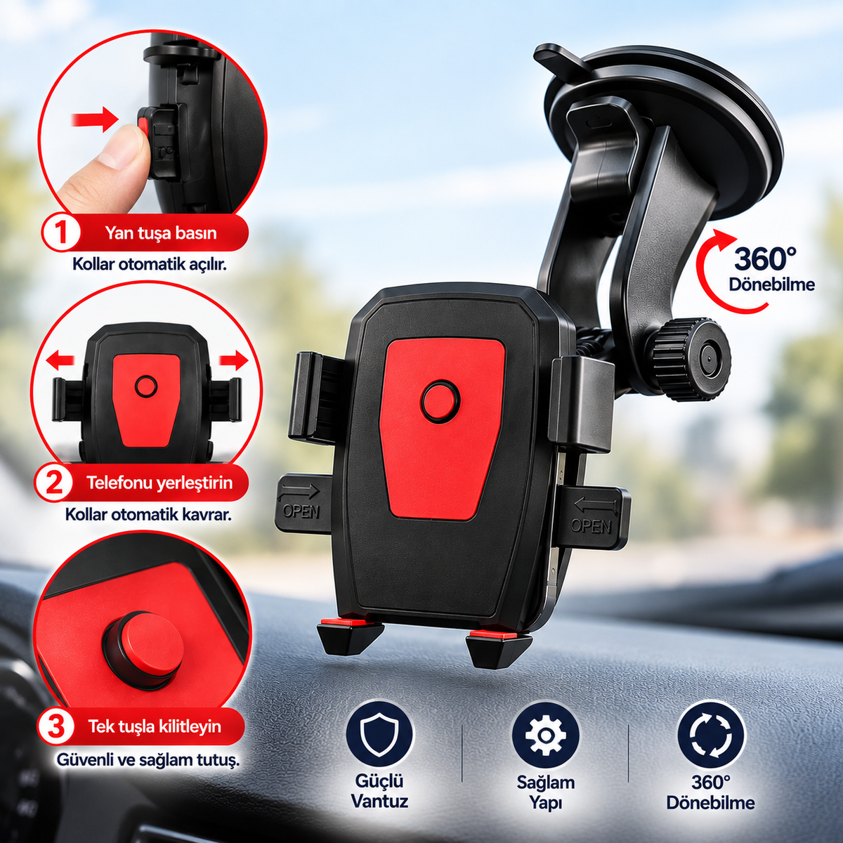 Araç İçi Cam & Torpido Telefon Tutucu