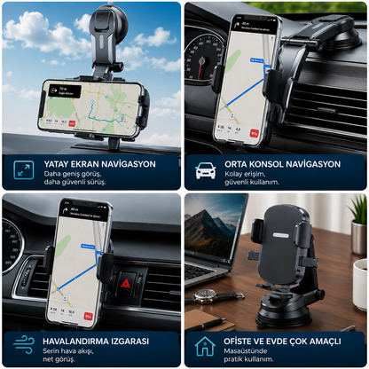 Güçlü Tutuşlu Vakumlu Araç Telefon Tutucu