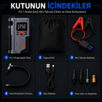4’ü 1 Arada Şarjlı Akü Takviye Cihazı ve Hava Kompresörü