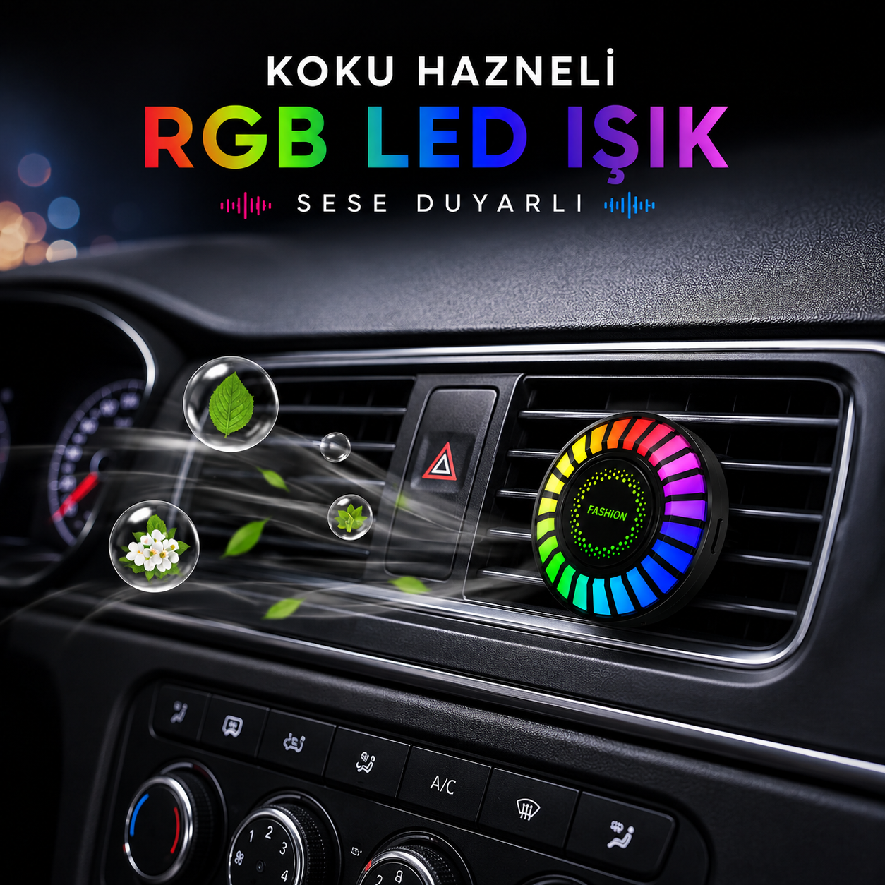 Araç İçi Koku Hazneli Renk Değiştiren Ses Duyarlı LED Işık