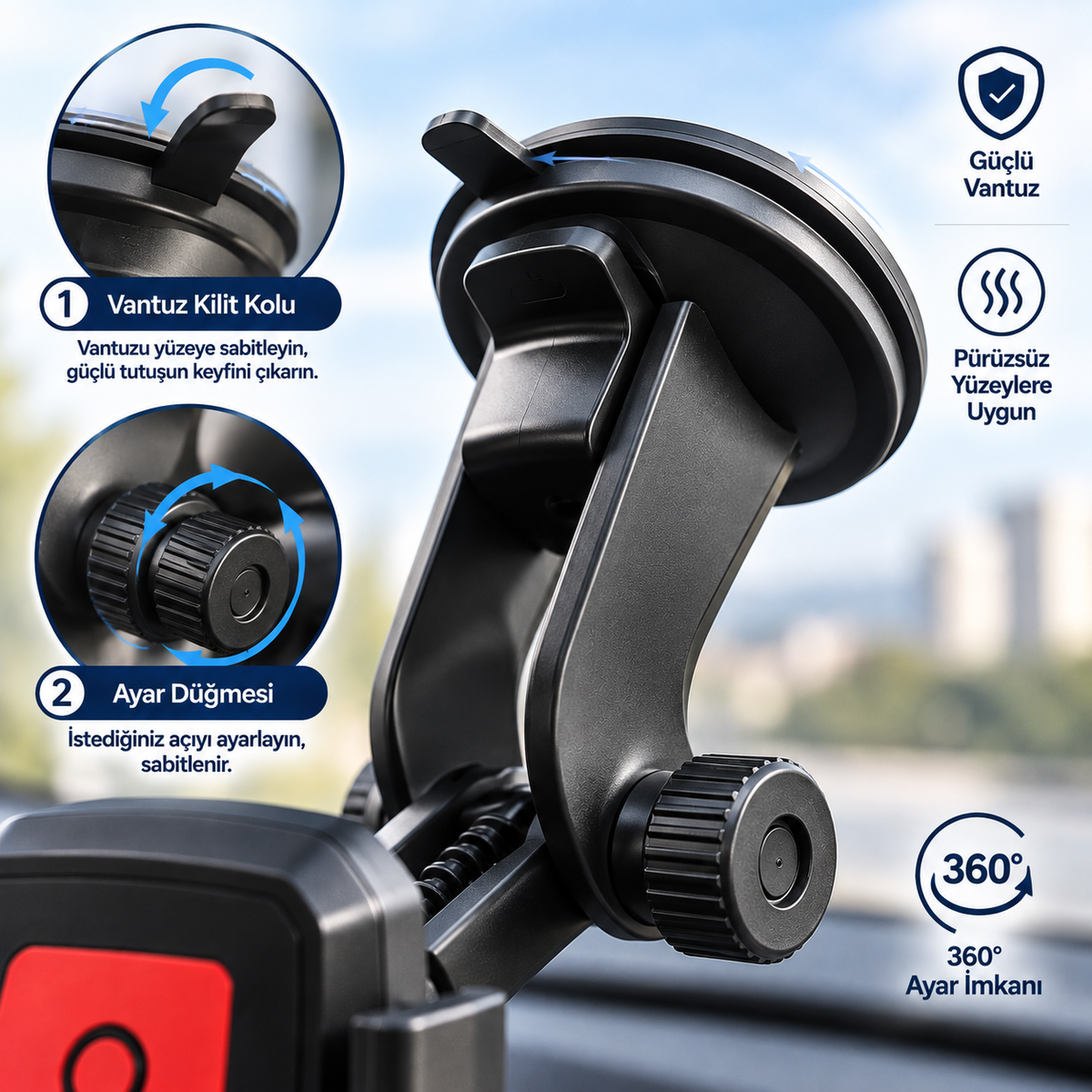 Araç İçi Cam & Torpido Telefon Tutucu