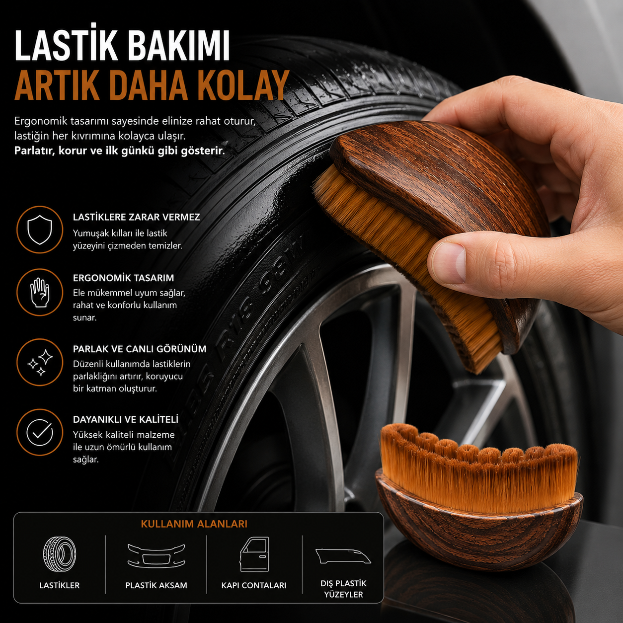 Araç Lastik Yanı Parlatma Fırçası