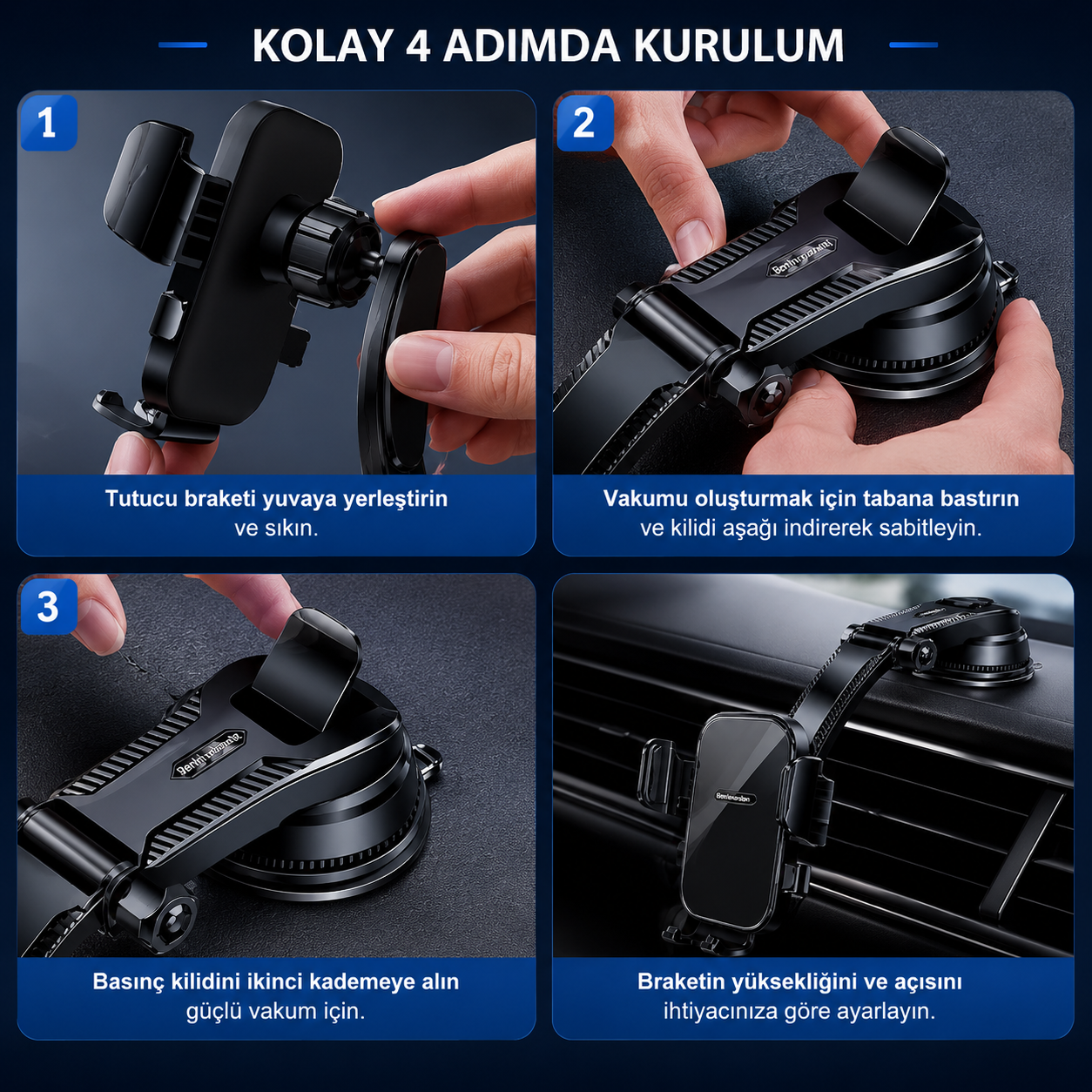 Güçlü Tutuşlu Vakumlu Araç Telefon Tutucu