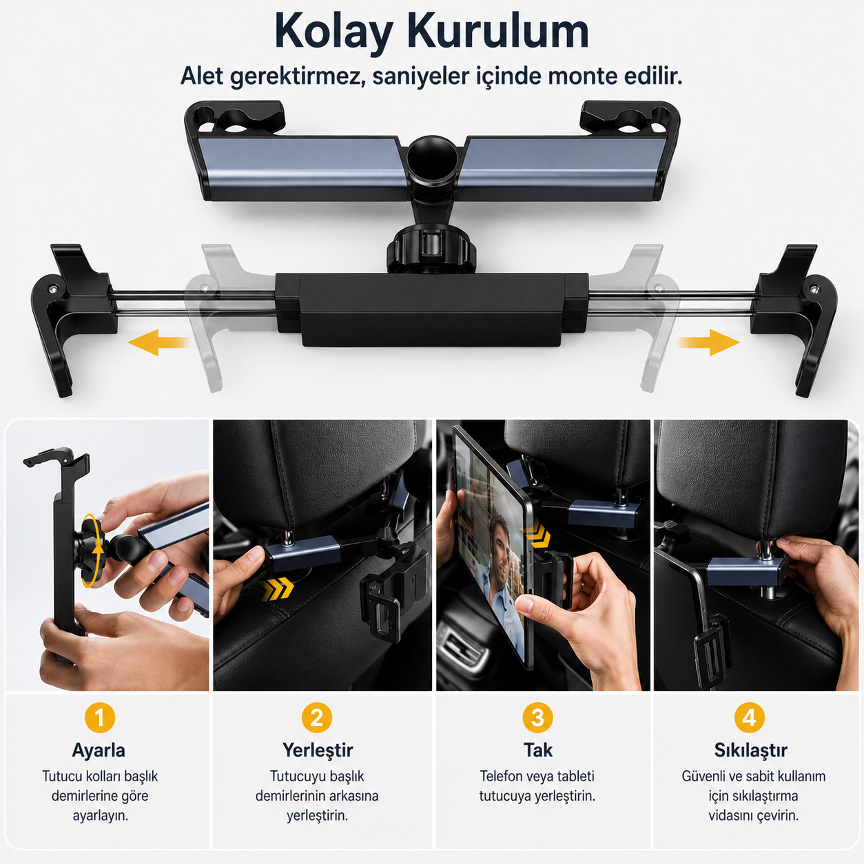 Koltuk Arkası Ayarlanabilir Tablet ve Telefon Tutucu